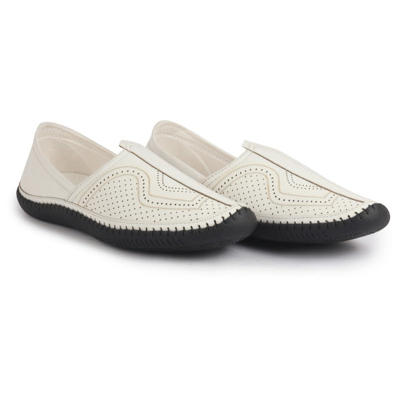 Image of FAUSTO Men Perforated Side Stitched Ethnic Round Toe Juttis and Mojaris for Wedding | Flexible Anti Skid Sole | Pathani Kurta Slip On Shoes