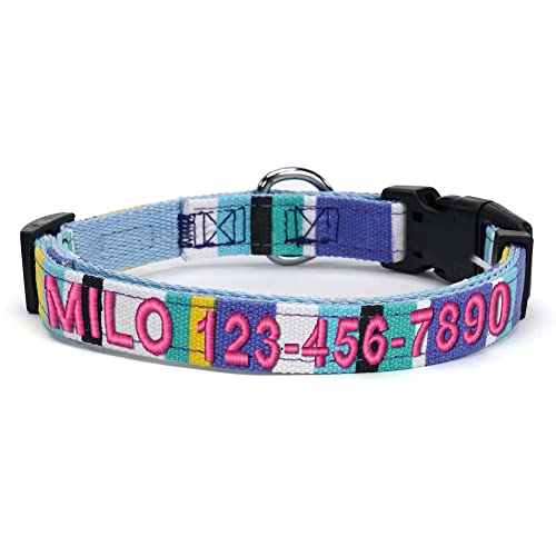 Pawtitas Pet Soft Adjustable Solid Color Puppy Collar Dog Multicolor Personalized Customizable Embroidered Customize w Name & Phone Number Teal Blue Yellow Extra Small Customized X-Small (Pack of 1)