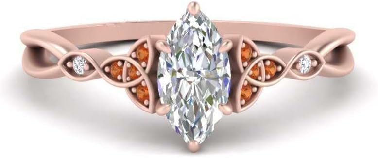 Image of 55Carat Choose Your Gemstone 14k Rose Gold Plated Marquise Shape Petite Engagement Ring Everyday Wedding Jewelry Handmade Gifts for Wife Celtic Knot Split Diamond CZ Birthstone Ring : US Size 4 to 12