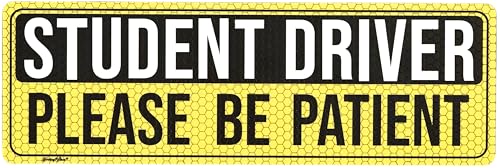 FridayVibez Student Driver Magnet for Car 9.4 X 3.1 Bumper Magnetic Sticker for New Drivers that says Student Driver Please Be Patient (Black)