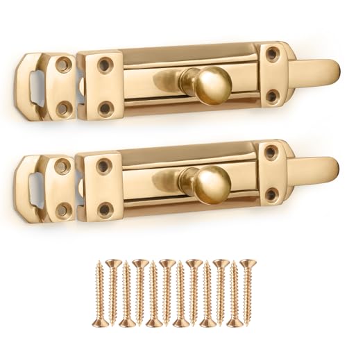 ZAVIA Brass Door Bolt Lock (Pack of 2) | 4-inch (100mm) Surface Mounted Internal Sliding Bolt Lock for Bedroom, Bathroom, Cabinets, Cupboards & Other Wooden Doors