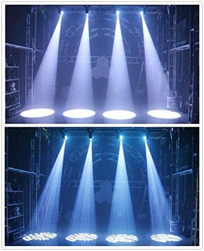 Stage lighting effect showing multiple white and blue light beams projected from the moving head lights.