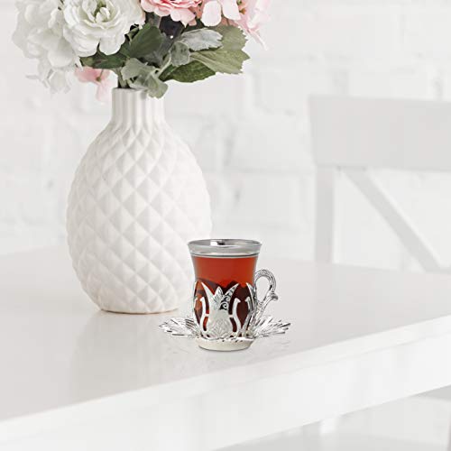 Lamodahome Turkish Tea Set/Turkish Tea Cups Of 6 With Silver Holders And Saucers - Fancy Vintage Handmade Glass Tea Set, Glass Tea Cup, Gift, Teatime/Gift Set #TOP3