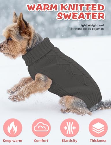 Image of Dog Sweaters for Small Medium Large Dogs Cats, Soft Warm Turtleneck Pullover Solid Cable Knit Fleece Stretch Pet Clothes,Classic Fuzzy Coat for Puppy Girl Boys for Fall Winter(Christmas Red, X-Small)