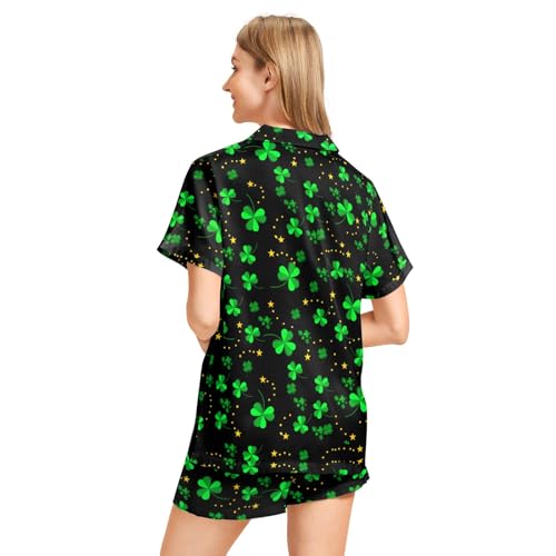 Image of Silk Satin Pajama Set for Women Summer Lounge Pjs Sets 2 Piece Suit Ladies Button Down Tops And Shorts Sleepwear