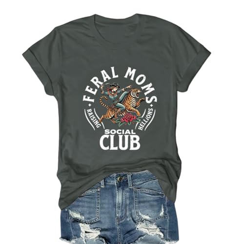 Image of Mama Shirts for Women Cool Feral Moms Social Club T-Shirt Vintage Western Graphic Shirt Funny Mothers Day Tee Tops