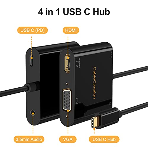 Image of CableCreation 4 in 1 USB C Hub, USB C to HDMI VGA Adapter with 3.5mm Audio & USB C PD Charging Port, Compatible with MacBook Pro 2020, iPad Pro 2020, Galaxy S20 S10, Surface Book 2, XPS 13