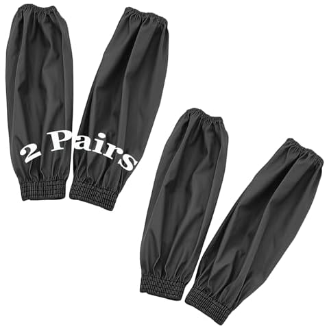 Yzurbu 2 Pairs Arm Sleeves Covers, PU Oversleeves Protector for Arm with Four-Needle Elastic Cuffs, Waterproof, Oilproof, Acid and Alkali Resistant Cover