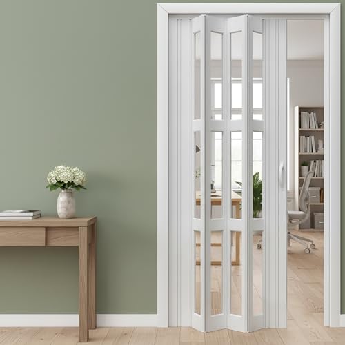 Kgfvesdc Puertas Correderas De Pvc,RetráCtil Puerta Plegable Invisible【W×H:60×195cm】Separador De Ambientes Corredizo,De Pvc Con Cristales Transparentes, Para Gabinete, Armario, Cocina, Pasillo