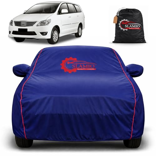 Image of Car Cover for Toyota Innova | 100% Waterproof Heavy-Duty 3-Layer Car Body Cover | All-Weather Rain UV Sun & Dust Protection |Custom Fit | Mirror & Antenna Pockets |Navy Blue