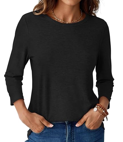 GKBK Womens Tops 3/4 Sleeve Shirts Round Neck Casual Blouses Basic Loose Fit Pullover Tshirts