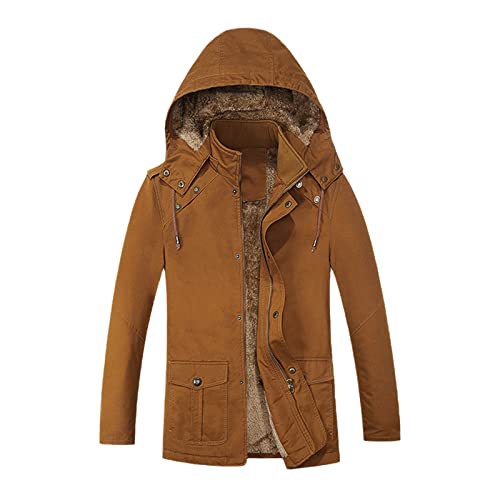 Manteau chaud homme parka d'hiver protection fourrure coton café XXXL