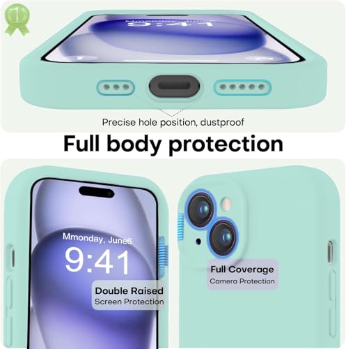 Image of DIZORO Square Edges Candy Liquid Silicone Phone Case Cover Comatible for iPhone 13 All Cube Series with Full Body Protective Microfiber Lining (Mint Green)