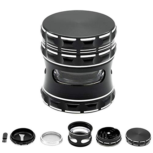 Molinillo de hierbas de metal de gama alta de 2,5 pulgadas, 5 partes, con sistema de captura de polen perfecto, pantalla de desorden extraíble (fácil de limpiar) y raspador de polen, color negro Cover
