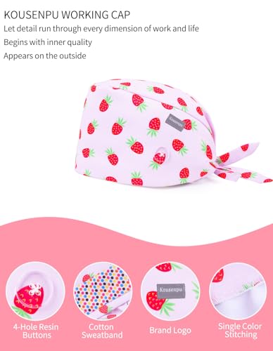 Image of Kousenpu Scrub Caps for Women, Adjustable Women's Surgical Cap with Buttons, Breathable Cute Design for Nurses and Doctors