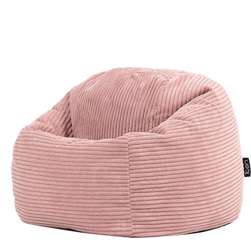 icon Kingston Kids Bean Bag Corduroy Pink Kids Bean Bag Chair with Filling Included for Girls and Boys Childrens Chair Beanbags for Children Playroom Décor Bedroom Accessories