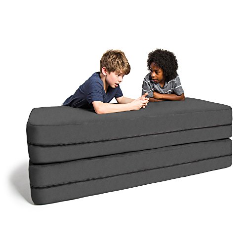 Jaxx Zipline Sofa & Large Ottoman 3 In 1 Fold Out Sofa, Big Kids Edition, Charcoal #TOP2