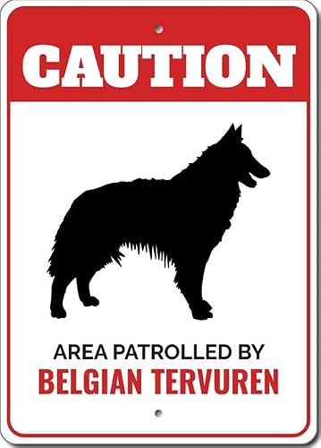 Patrolled By Belgian Tervuren Caution Metal Sign Kennel Breed Canine K9 Paw