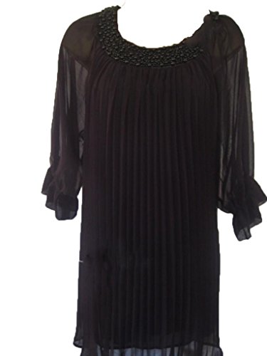 Robe tunique Florie noire à col perlé pour femme en taille 40