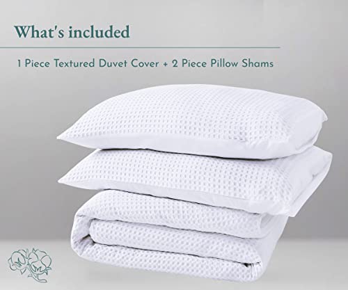 California Design Den Queen Size Duvet Cover, 100% Cotton 3 Piece Cover & Sham Set Soft Textured White Duvet Cover 92" X 90" To Fit Queen Size Duvet (Waffle) #TOP2