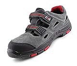 CANIS CXS Rock Phyllite S1P Professionelle Arbeitsschuhe Sicherheitsschuhe Herren Damen Sandalen Nubukleder Kevlar Klettverschluss EN-20345 HRO SRC metallfrei grau-schwarz-rote; (45)