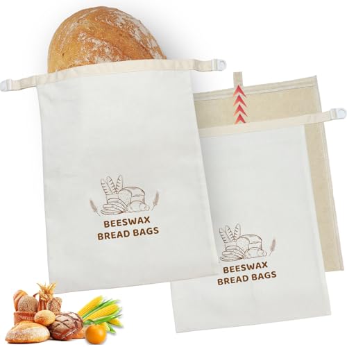 Beeswax Bread Bags for Sourdough 2 Pack, Upgrade Removable Reusable Cotton Beeswax Bread Bag for Homemade Loaf, Freezer Breads Storage Bag for Sourdough and Baked Goods, Fresh Keep Bag for Baker
