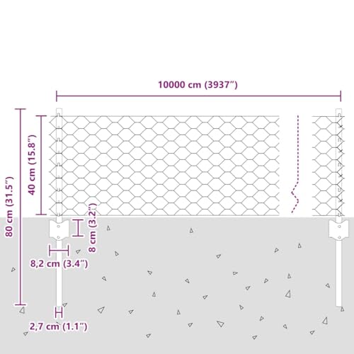 vidaXL Zaun mit Pfosten Silber 0,4 x 100 m Stahl, Verstellbare Außenumzäunung, moderner Gartenzaun, stabiler Raumteiler, vielseitige Sichtschutzlösung für Gärten