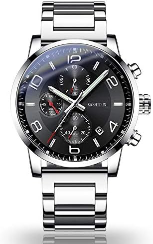 OLMECA Men's Watches Luxury Sports Casual Quartz Wristwatches Waterproof Chronograph Calendar Date Stainless Steel Band Black Color 666 (Silver Black)