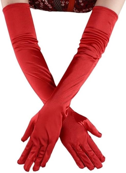 Long Elbow Satin Gloves 4pairs 52CM Solid Color Satin Long Finger Mittens Women Evening Party
