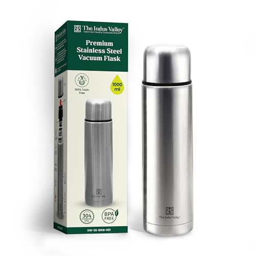 The Indus Valley 1 Litre Stainless Steel Vacuum Insulated Bullet Flask with Flip Lid – Double Wall, Keeps Drinks Hot & Cold, Leak-Proof, Rust-Proof for School, Office, Gym & Travel