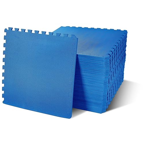 Image of BalanceFrom Puzzle Exercise Mat 1 /2 inch Thick, EVA Interlocking Foam Floor Tiles for Home Gym, Mat for Home Workout Equipment, Floor Padding for Kids, Blue, 24 in x 24 in x 1 /2 in, 144 Sq Ft - 36 Tiles | Tiles for Home Gym, Mat for Home Workout Equipment, Floor Padding for Kids, Blue, 24 in x 24 in x 1 /2 in, 144 Sq Ft-36 Tiles