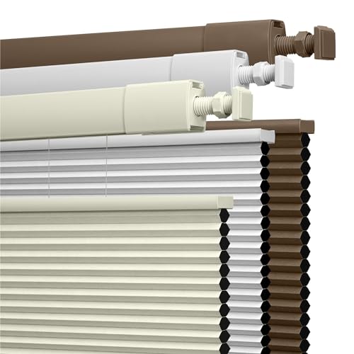 Boolegon No Drill No Tools Cellular Shades Top Down Bottom Up Honeycomb Blinds Blackout Cordless Window Blinds Easy to Install Cellular Shade for Windows,Blackout-Beige,27.5 W x 64 H