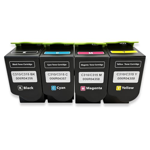 XUK-C310/C315 Toner Cartridge (4 Pack, Black, Cyan, Magenta, Yellow) for Xerox C310 C310DNI C310DNIM C315 C315DNI Printer 006R04356 006R04357 006R04358 006R04359