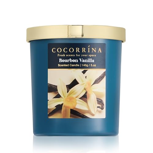 COCORRÍNA Duftkerze aus Sojawachs im Glas 140g, Bourbon Vanilla, 31 Stunden Brenndauer, Baumwoll-Docht, natürliche Aromakerze als Geschenk für Frauen & Männer, ideal für Weihnachten, Geburtstag