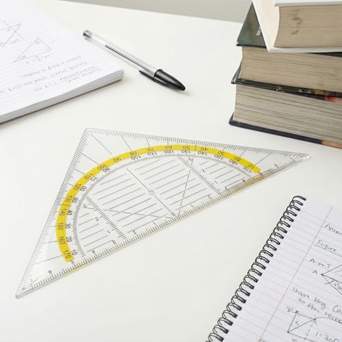 Geo Dreieck Klein Mit Abnehmbarem Griff Transparentes Geometriedreieck Aus PS Kunststoff 9cm Und 14cm Seiten Mit Gelber Skala Winkelmesser Für Schule Büro
