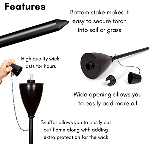 BIRDROCK HOME Outdoor Torches - Durable Construction, Modern Design, Weather Resistant, Citronella Oil Compatible, Ideal for Backyards, Patios, Pathways - Conical Bronze, 4 Pack - Thumbnail 5