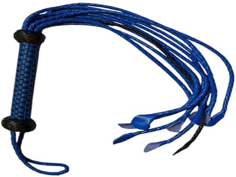 Leather Pro Impact Handmade Real Leather Braided Flogger Whip with Handle Blue & Black Multi-09 Tail Design with Wrist Loop