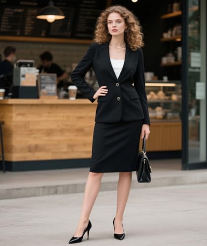 Blazer Sets Women 2 Piece Outfits Business Casual Long Sleeve Blazer and Pencil Skirt3