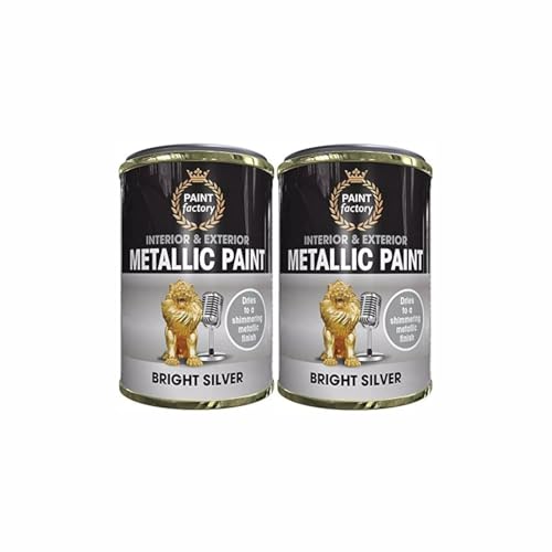 PNJB Bright Silver Metallic Paint, Interior & Exterior, Ideal On Metal, Quick Drying, Wood And Concrete, Protective Coating, Longlasting, 300ml (2PCS)