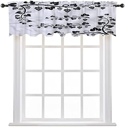 LIGUTARS Valances for Kitchen, Vine Abstract Half Window Curtain, Grapes with Twigs Swirl Botany, 36" W x 18" L, Bedroom Bathroom Living Room Dining Room, Multicolor