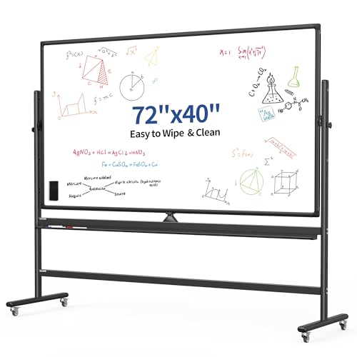 DexBoard Large 72x40 Inch Mobile Whiteboard, Double-Sided Magnetic Dry Erase Board on 360-Degree Rolling Stand, Height-Adjustable, Reversible for Office, Classroom & Home Use
