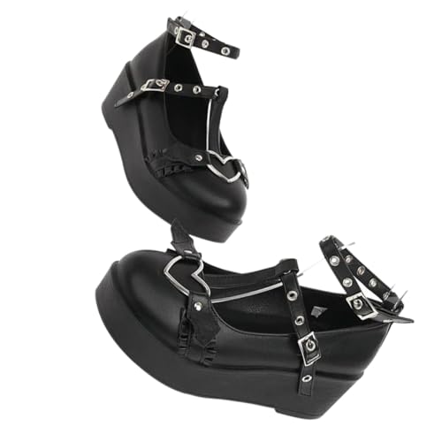 Chaussures à semelle épaisse noires en cuir PU pour femme taille 35