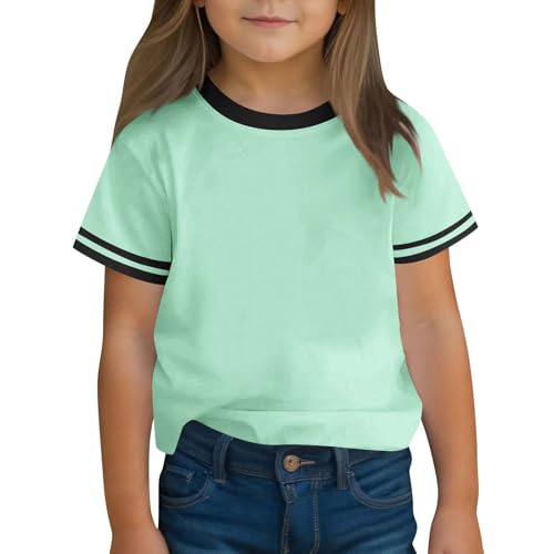 Boys Girls Short Sleeve T Shirts Kids Summer Cotton Basic Tee Crewneck Color Block Tops Fashion Blouses 3-13 Years