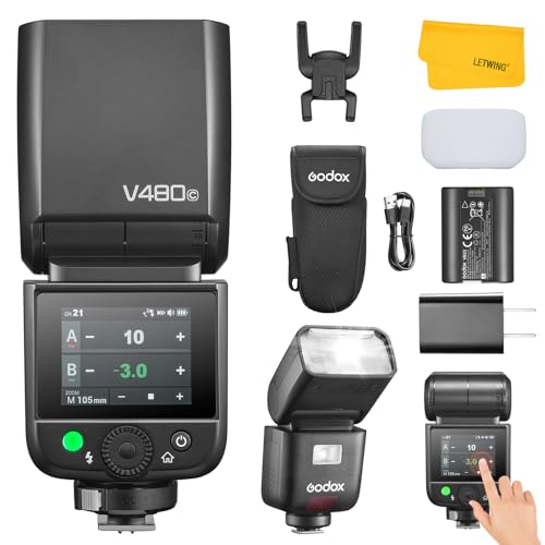 Godox V480C V480-C Flash pour Appareils Photo Canon, 2.4G TTL Canon Speedlite HSS 1/8000s, 650 Eclairs à Pleine Puissance, écran Tactile Couleur, Temps de Recharge de 1.7s, Lampe Pilote à 10 Niveaux