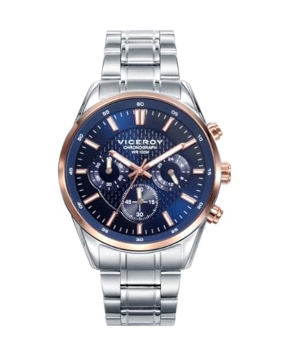 Viceroy Herrenuhr Analog aus Edelstahl - 40 mm - Quarzwerk - Chronograph - Blaues Zifferblatt - Zweifarbige Oberfläche - Wasserdicht 10 ATM - Magnum-Kollektion – 401017-37