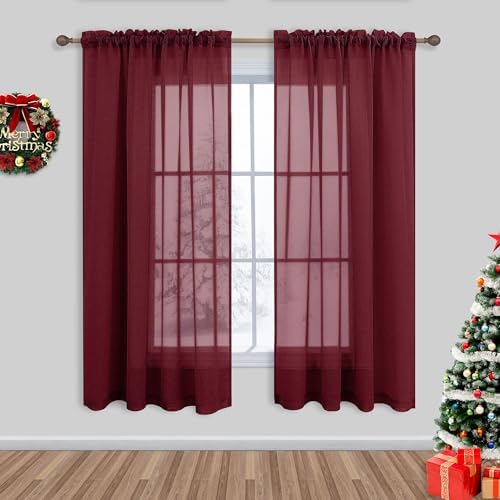 Green Bathroom Curtains Shower Set of 2 Panels Small Window Sheer Short Curtains for Bedroom Kitchen 45 Inch Length