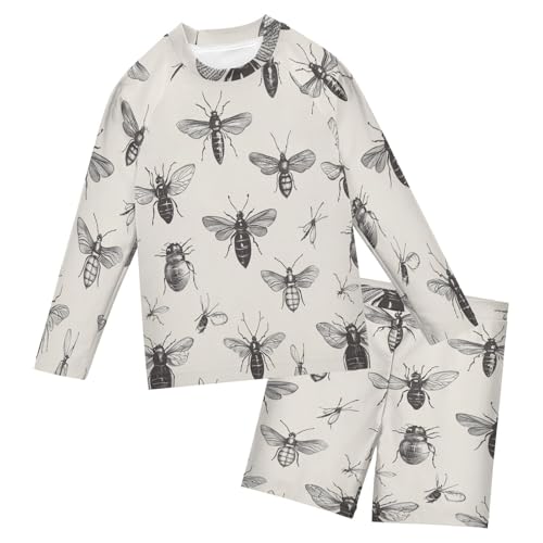 Insect Print Boys Swimsuit Rash Guard Toddler Kids Long Sleeve Swim Shirt and Trunks Swimwear Set 3-10Y