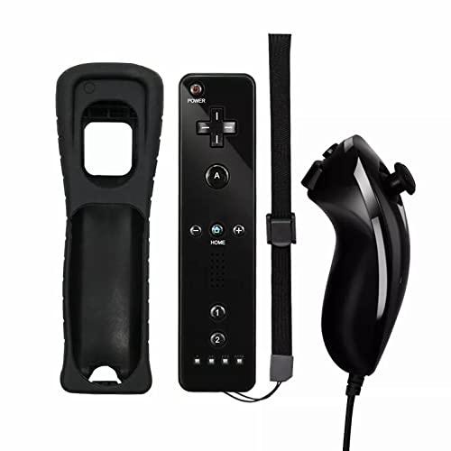 TOPWV for Wii 2 in 1 Remote Gamepad ControllerÂ Motion Plus Support Bluetooth Remote Controle for Wii Nunchuck Joypad (Black)