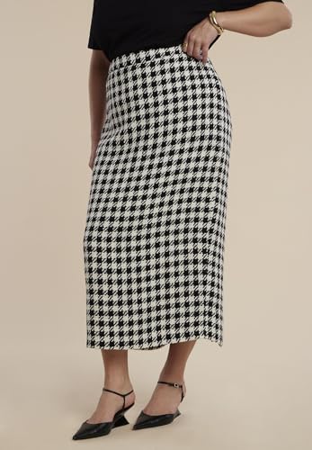ELOQUII Women's Plus Size Houndstooth Column Maxi Skirt2