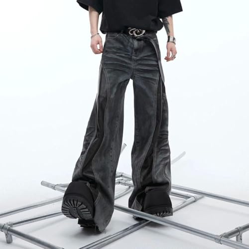Mens Jeans Wide Leg Baggy Loose Fit Patchwork Trendy Y2K Grunge Going Out Denim Pants 5